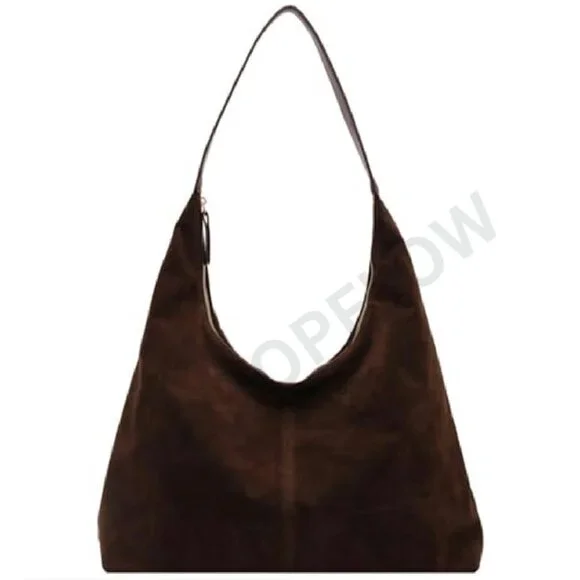 Suede Tote Bag Minimal Chic Hobo Shoulder Bag Work Travel Handbag Versatile - Picture 2 of 8